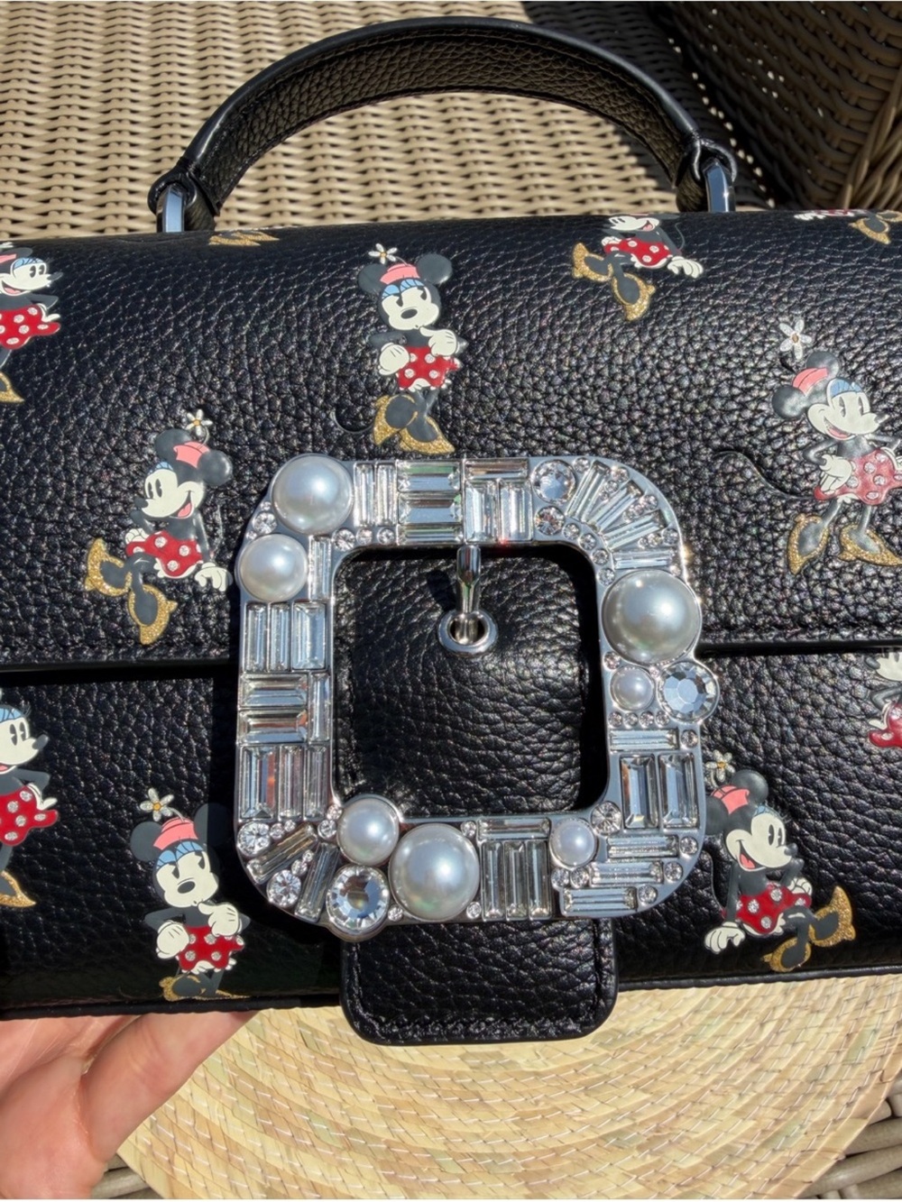 kate spade x Disney Black Minnie Mouse Pearl-Embellished Top-Handle Mini Bag - Picture 2 of 13